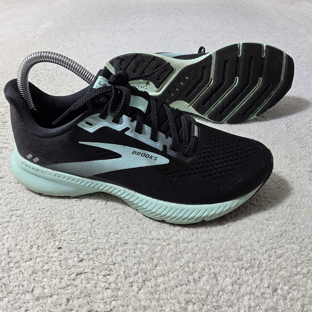 Brooks Running Shoes Womens 6 Black Mint Launch 8 Athletic Sneakers
